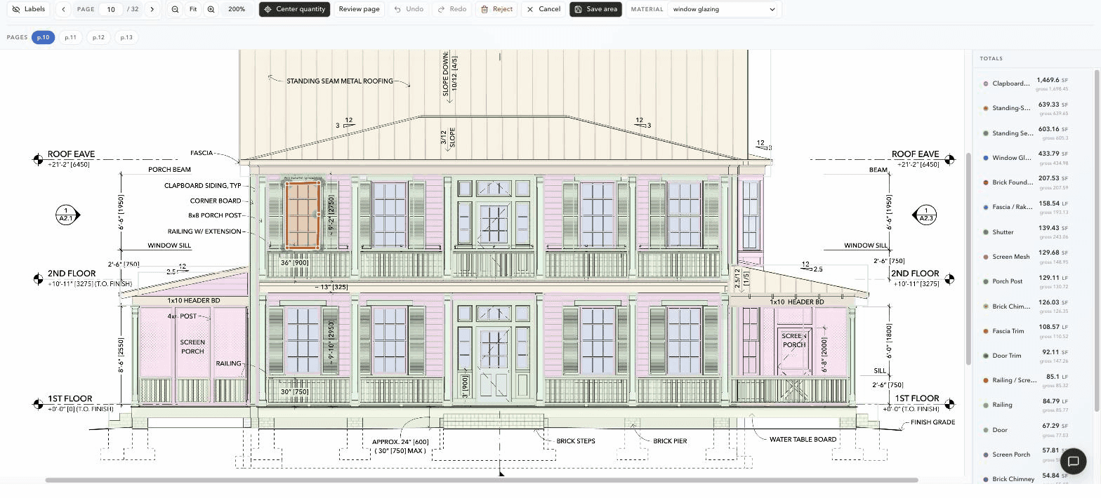 A selected window polygon in the real ScopeSift drawing editor with measurement and edit controls