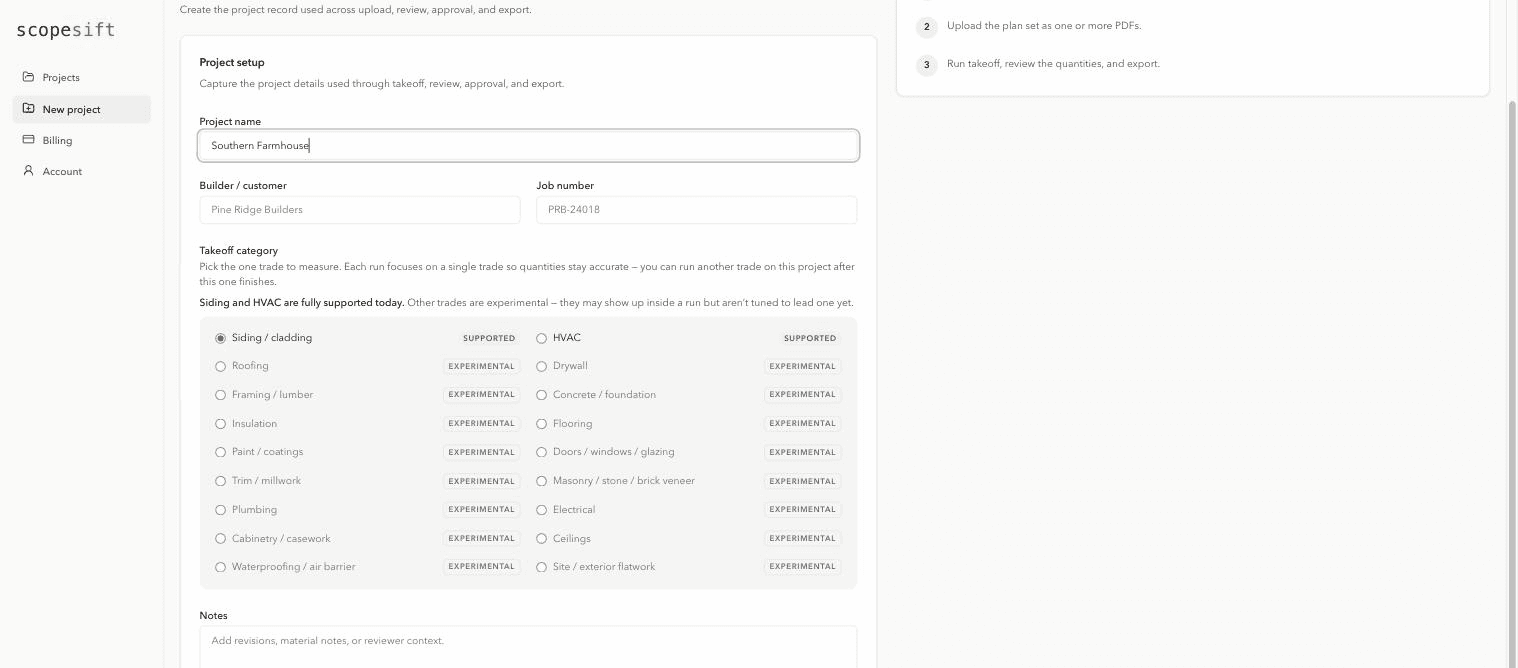 Real ScopeSift project setup and trade selection